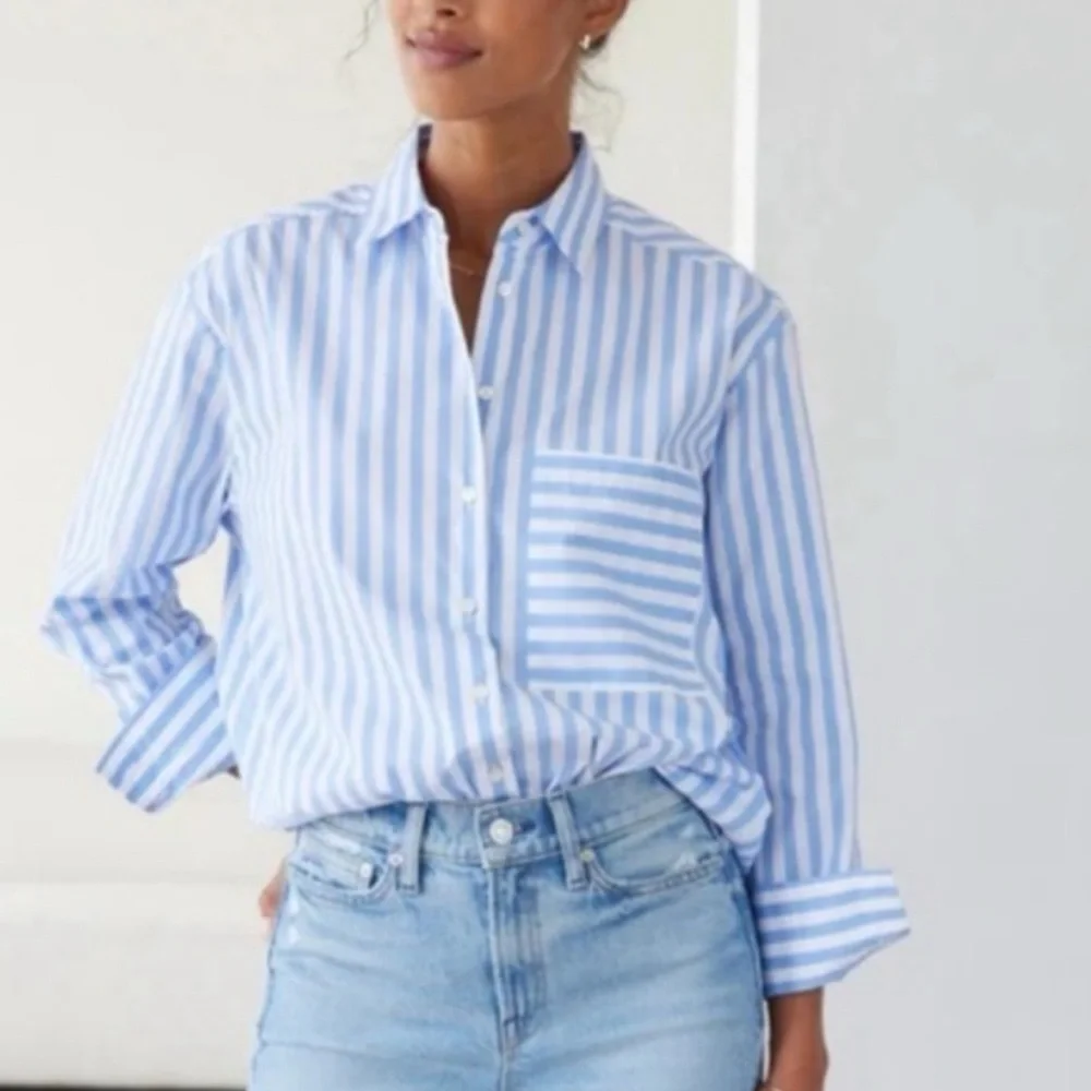 NWOT AYR The Deep End Button Down Shirt Large Blue/White Stripes - Picture 3 of 16